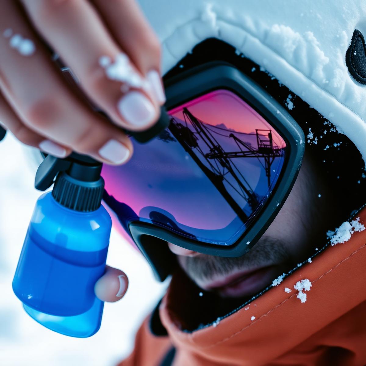 Cleaning ski goggles in an alpine environment